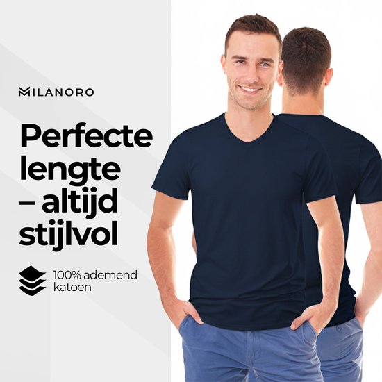 Milanoro - 4er-Pack extra lange Baumwoll-T-Shirts - Navy - Rundhalsausschnitt - S