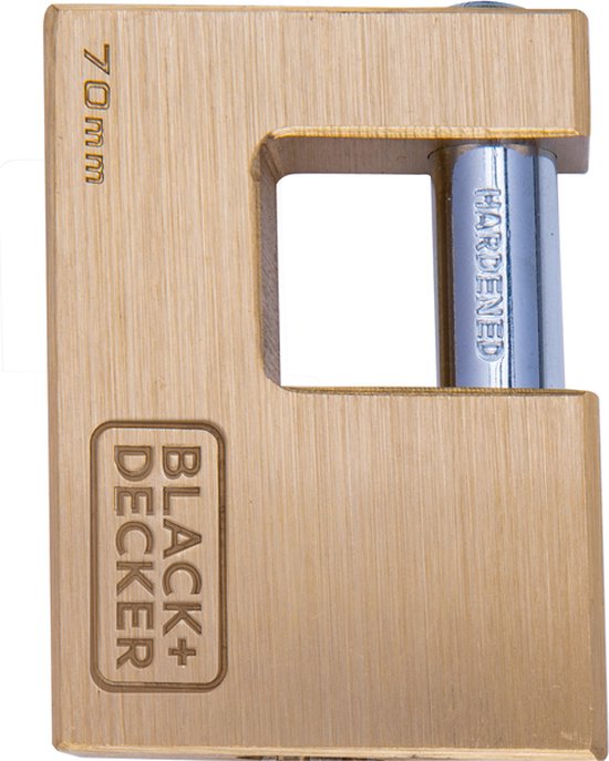 BLACK+DECKER Vorhängeschloss - 70mm - Inkl. 3 Schlüssel - Massivmessing