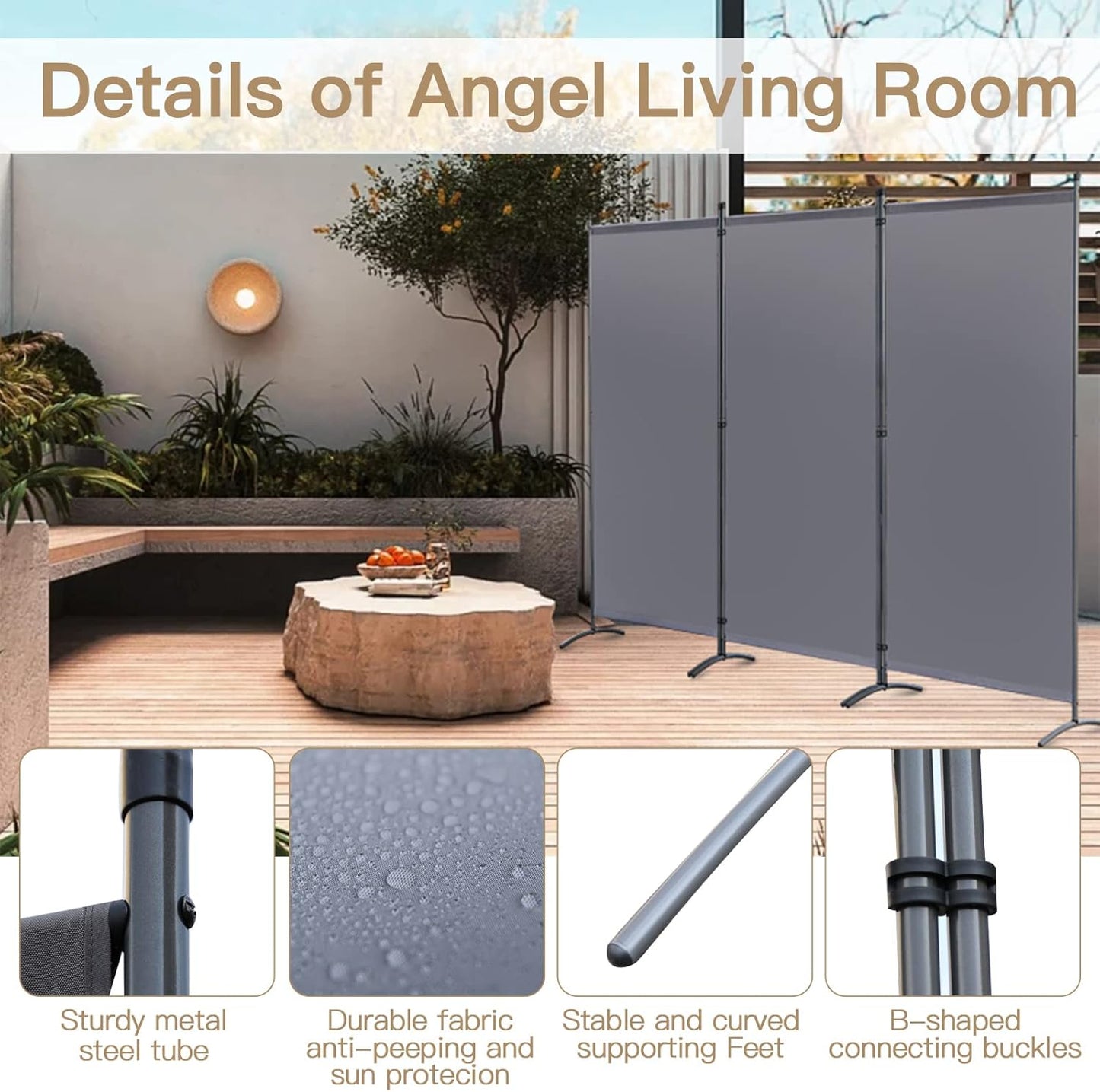 Angel Living Faltwand - 3 Paneele - 243 x 170 cm - Grau