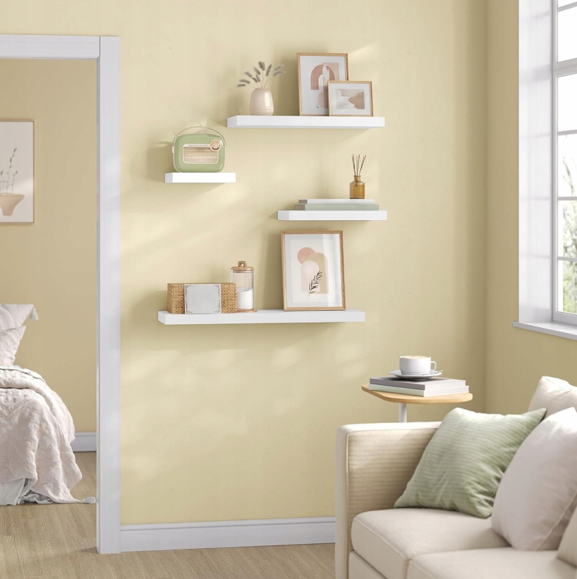 Esituro White Schwebendes Wandregal MDF Gloss White 30 x 23 x 3,8 cm - Modernes Wandregal