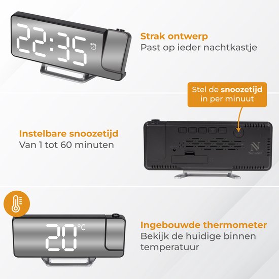 Nuvance Digitaler Wecker mit Projektion – Digitale Uhr für das Schlafzimmer – Schlummerfunktion – Digitale Wecker – Wecker