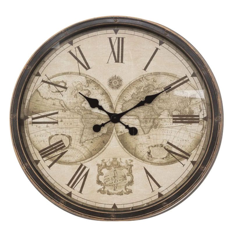Atmosphera Wanduhr Tomy World – Beige – Vintage-Stil – Rund – 76 x 76 x 7,7 cm