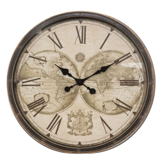 Atmosphera Wanduhr Tomy World – Beige – Vintage-Stil – Rund – 76 x 76 x 7,7 cm