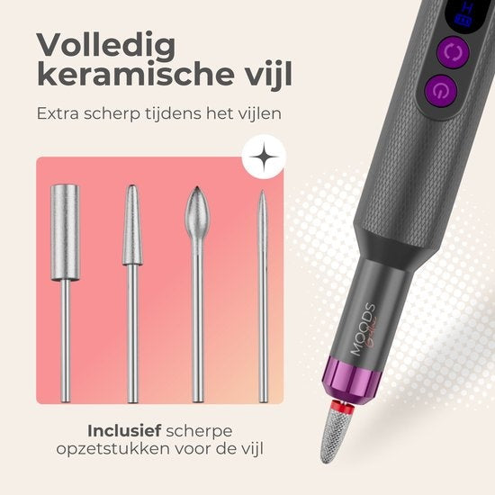 Moods Gellac Professional Electric Nail Grinder - 20000RPM - Cordless and Rechargeable - Grau - Nagelfeile - Maniküre & Pediküre Set - Nagelfeile Electric
