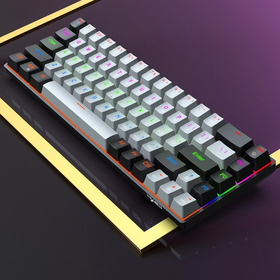 HXSJ V800 - Mechanische RGB-Gaming-Tastatur - QWERTY - 68 Tasten - TKL - Blauer Schalter - Schwarzgrau