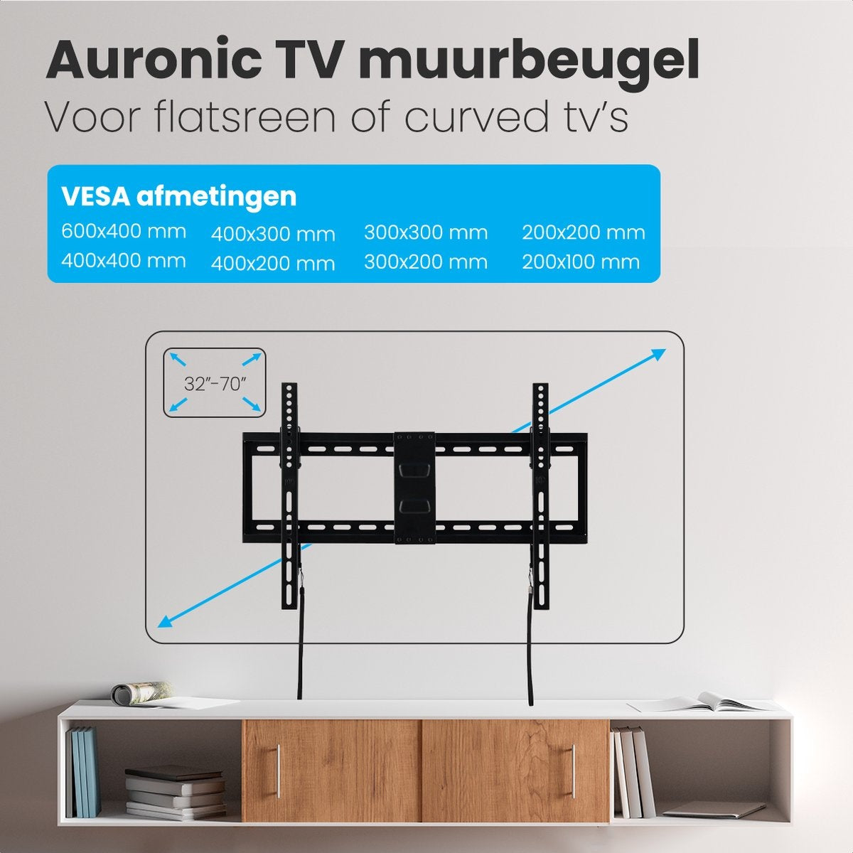 Auronic TV-Halterung - neigbar - 32 bis 70 Zoll - bis zu 60 KG - Schwarz
