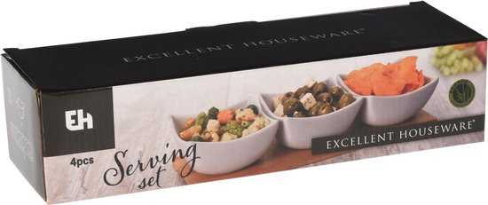 Excellent Houseware – Servierbrett/Snackbrett – Häppchen/Soße/Tapas – Porzellan – inkl. 3 Schälchen