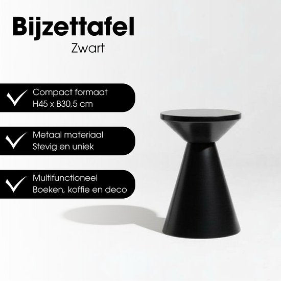 Mica Decorations Jim Beistelltisch – Runder Beistelltisch H45 x Ø31 cm – Eisen-Beistelltisch für Wohnzimmer oder Schlafzimmer – Pflanzentisch – Nachttisch im Industrial-Stil – Schwarz