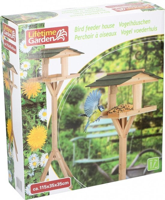 Lifetime Garden - Vogelhaus auf Stange - 115 x 35 x 35 CM - Schützt Vogelfutter vor Sonne und Regen - für Garten und Balkon