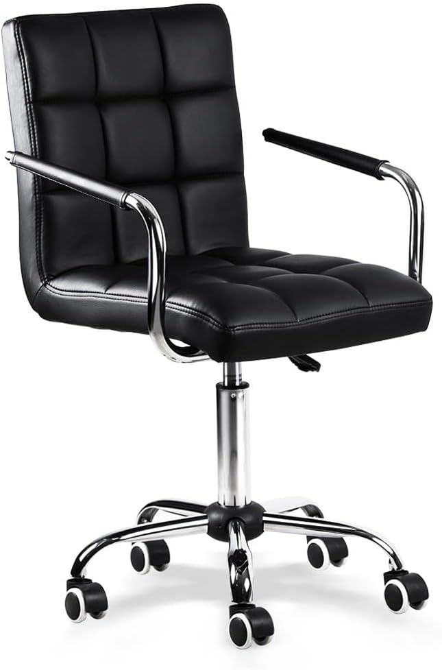Yaheetech Bürostuhl – Schwarz – Kunstleder – 360° drehbar – 120 kg – Verstellbare Sitzhöhe 48–62 cm – Mit Armlehnen