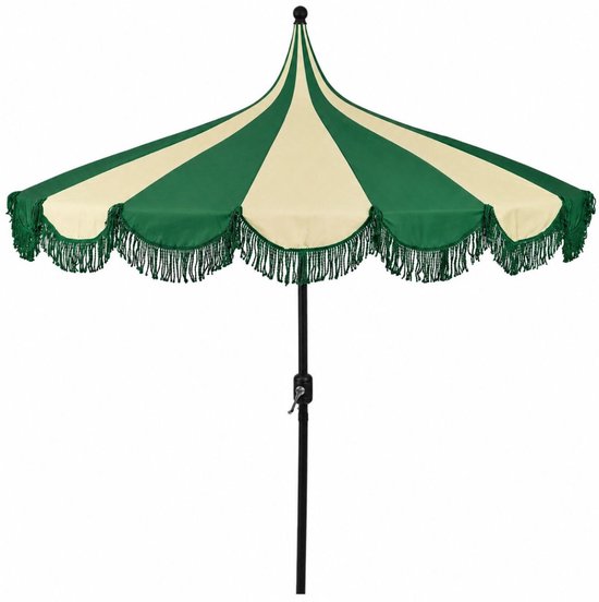 Mica Decorations Kim – Gestreifter Sonnenschirm mit Tragetasche – Stangensonnenschirm 238 x Ø 235 cm – Garten- oder Balkonsonnenschirm – Polyester, Stahl – Dunkelgrün
