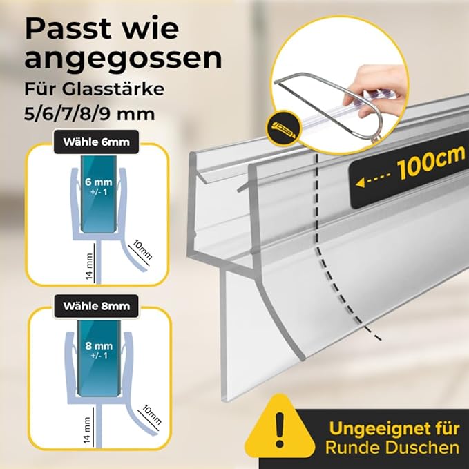 five dots shower seal 6 mm NEW2025 - Duschdichtungen für Duschtüren ohne Vergilbung - Duschtürdichtung 6 mm hält 100% dicht - Duschtürdichtung Unterseite - Duschkabinendichtungen