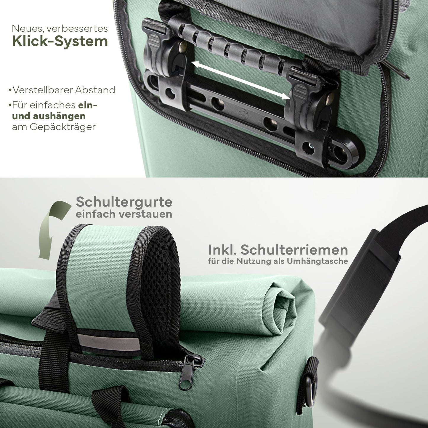 MIVELO 3-in-1 Packtasche - Wasserdicht - Mit Schultergurt - 25L - Mint