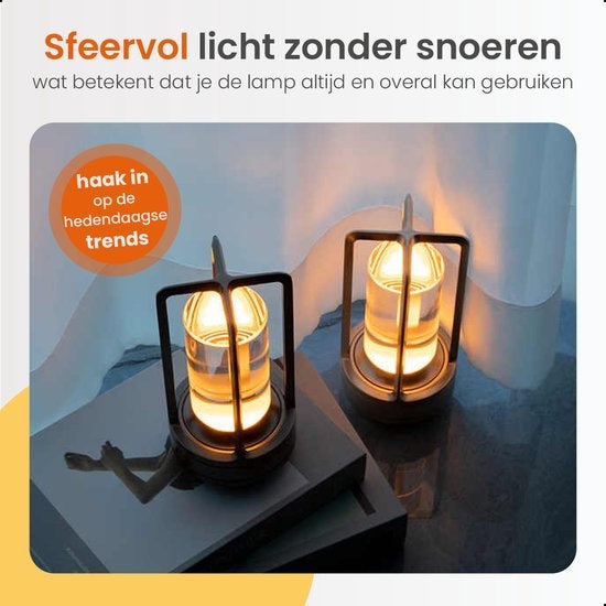 Goliving Tischlampe Wiederaufladbar - Laterne - Kabellos und dimmbar - Moderne Berührungslampe - Nachtlampe für das Schlafzimmer - 17,5 cm - Gold