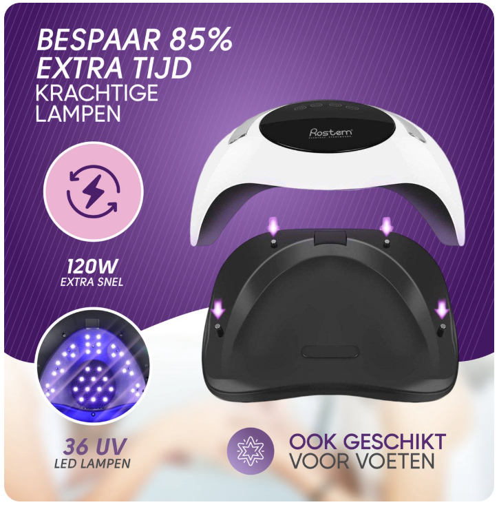 Rostem 120 Watt UV-LED-Nageltrockner - Nagellampe - perfekt gehärteter Nagelgel-Lack - LED-Lampe - langes Kabel - weiß