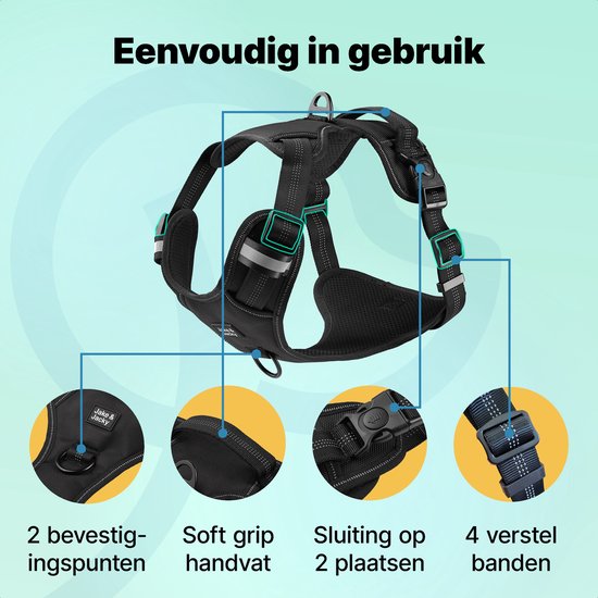 Jake and Jacky Hundegeschirr - Anti-Zieh-Geschirr - Hundegeschirr - Y-Geschirr Hund - Reflektierend - Schwarz - Größe XL