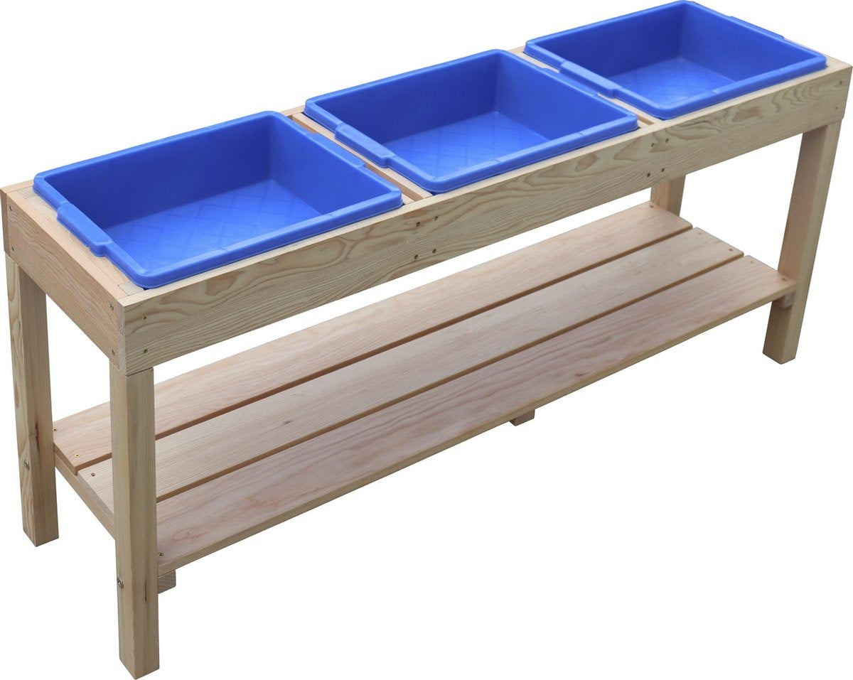 AXI Activity Table in Naturbraun mit 3 blauen Tabletts - Vielseitiger Kindertisch für verschiedene Aktivitäten