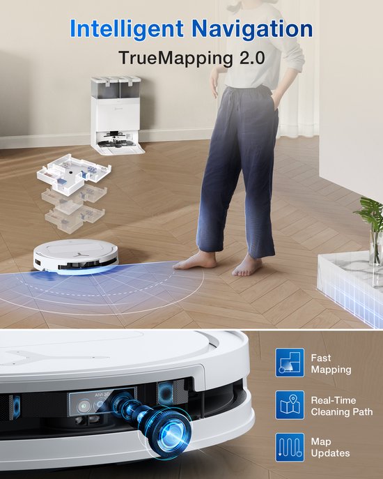 ECOVACS - DEEBOT T50 Omni weiß Gen 2 EU – Staubsauger- und Wischroboter – 21.000 Pa Saugkraft – Selbstreinigender Staubsaugerroboter mit Warmwasser-Wischsystem – Automatische Entleerungsstation – Geeignet für Tierhaare