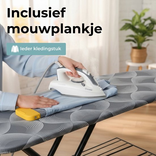 STAUS&BACH Bügelbrett X – für Dampfgenerator – 122 x 43,5 cm - Inklusive Ärmelbrett und Klappgestell - Höhenverstellbar von 76 bis 96 cm - Mit Halterung für Dampfbügelgerät - Dunkelgrau - Ironiq Pro