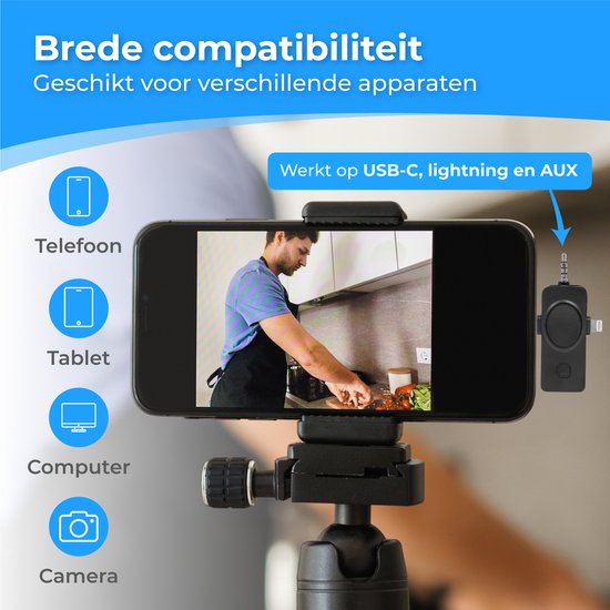 Nuvance - Drahtloses Mikrofon - 2 Stück - Geeignet für Klinke 3,5 mm, USB-C und Lightning - Krawattennadel-Mikrofon - Lavalier-Mikrofon Drahtlos - Mikrofone - Plug & Play