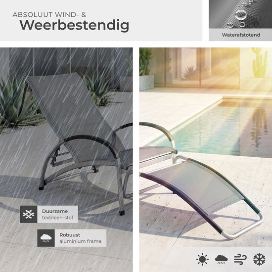 tectake® Liegestuhl Avignon – 2-in-1 verstellbarer Liegestuhl – Schaukelstuhl für den Außenbereich – Wetterfester Rahmen und wasserabweisendes, atmungsaktives Gewebe – Gartenstuhl – Balkonstuhl - 195 cm lang - Anthrazit
