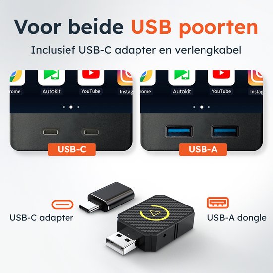 Drahtloser CarPlay & android dongle - PRO mini - Apple - Android - Auto - Bluetooth - Drahtlos - Drahtlos - Empfänger - AirPlay - Kompakt - inkl USB-C - Skoov