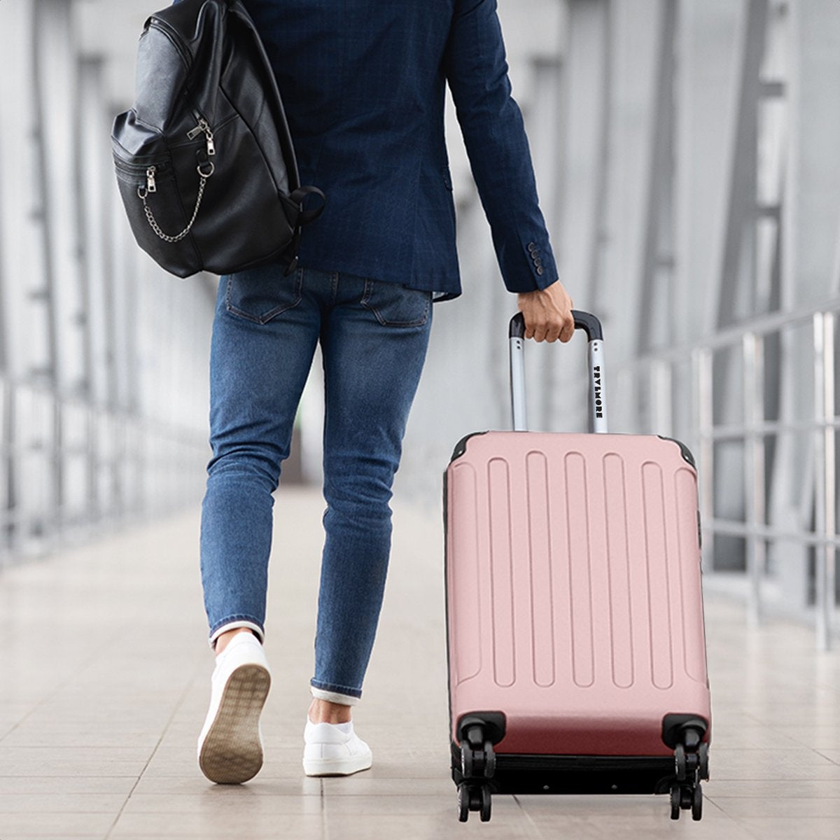 TRVLMORE Handgepäck Koffer mit Rädern - Numerisches Schloss - 54x36x20cm - 38L - Rose Gold