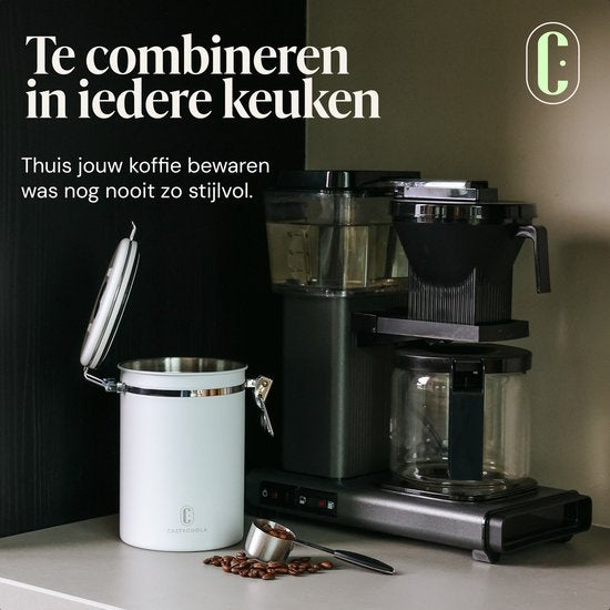 Castagnola Kaffeedose 1,8 l – Weiß – Luftdichte Kaffeedose mit CO₂-Ventil und Datumsanzeige
