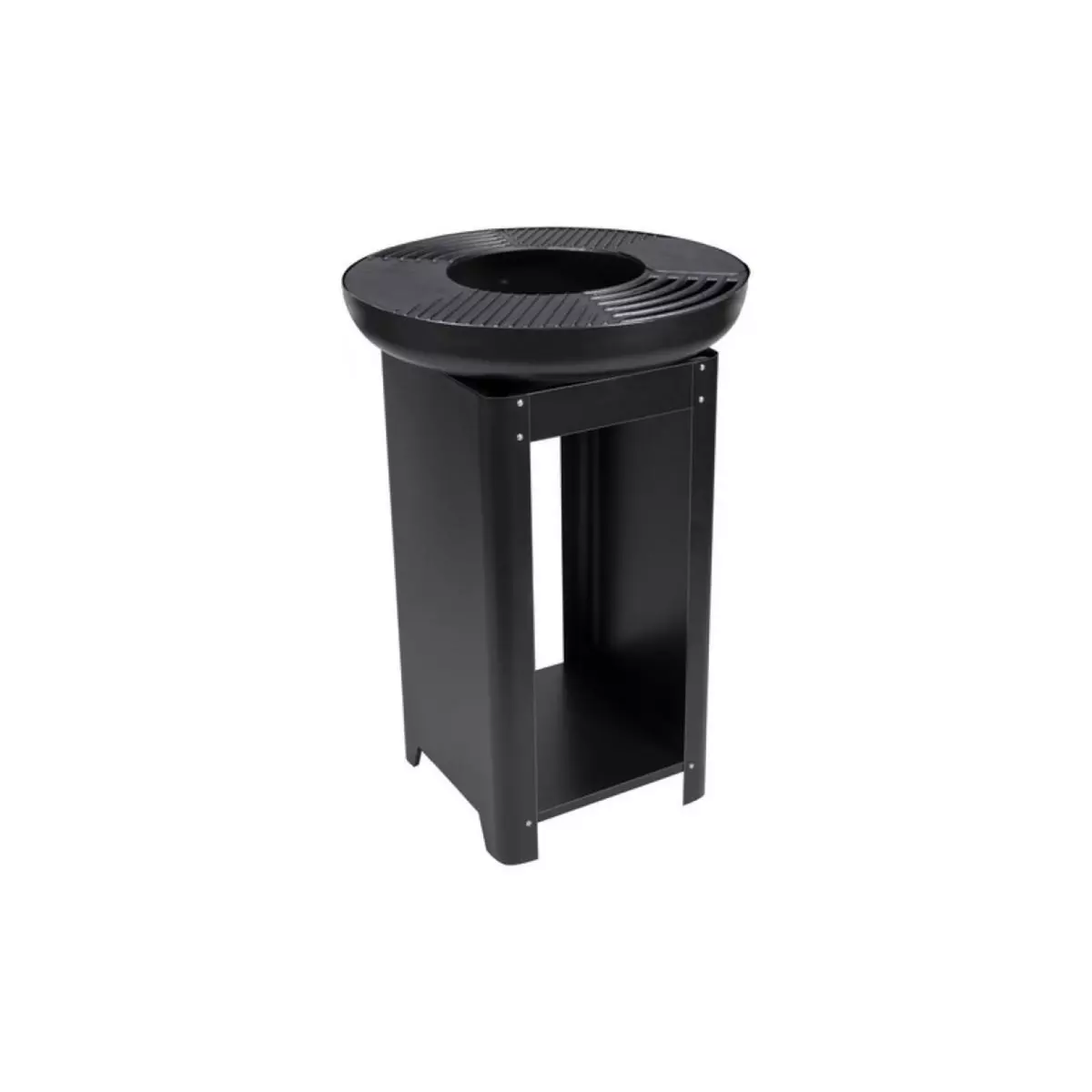 BBQ Collection - 3-in-1 Teppanyaki Grillplatte, BBQ, Feuerstelle - 61 x 90 cm - mit Brennholzaufbewahrung - Edelstahl Schwarz