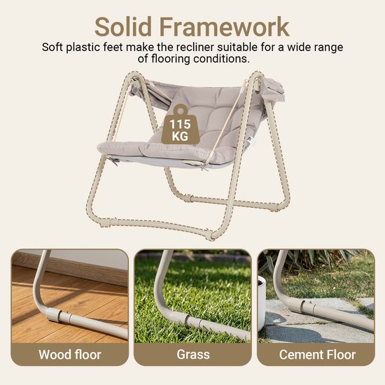 SoBuy OGS62-MI Schaukelstuhl mit verstellbarem Sonnenschirm – Für drinnen und draußen – Hängematte und Gartenstuhl für den Außenbereich – beige, 108 x 126 x 163 cm