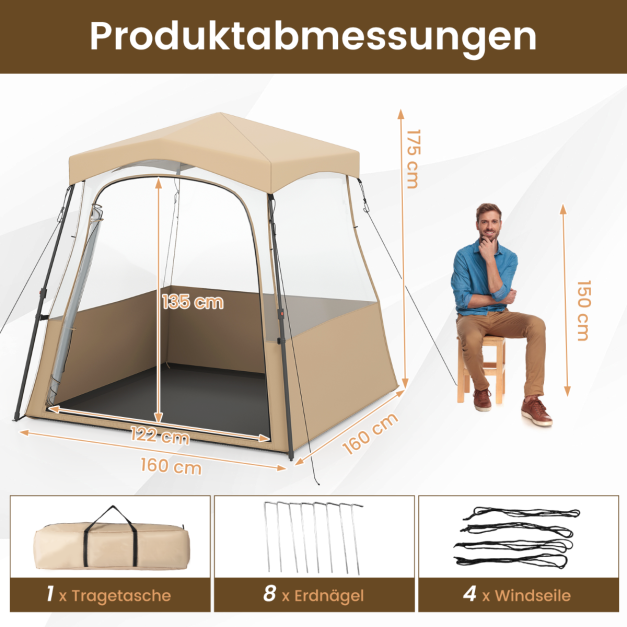 Coast Transparentes Pop-Up Sportzelt - Outdoor-Zelt 160 x 160 x 176 cm - Braun