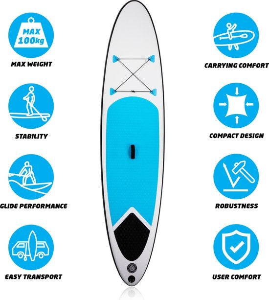 Dunlop Aufblasbares Sup Board mit Zubehör - Blau/Weiß - 305 x 71 x 10 cm