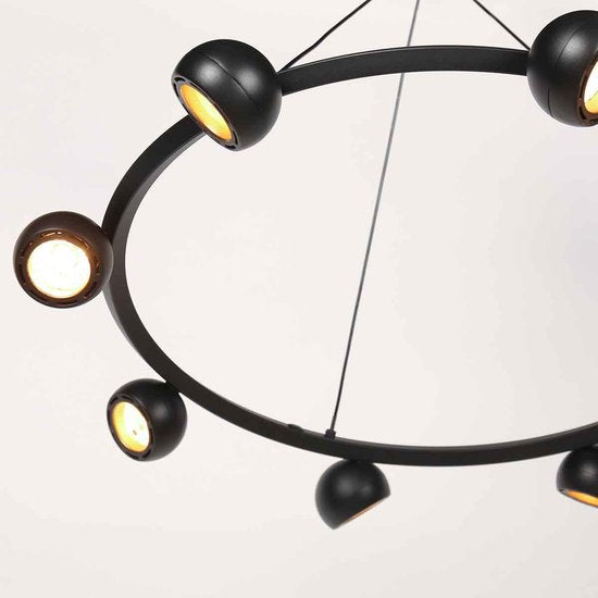 Schwarze, runde 8-flammige Hängeleuchte Marcadore, ø 60 cm – schwenkbar, höhenverstellbar, Kunststoff/Metall – Steinhauer