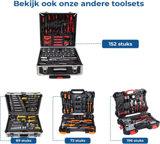 ALDORR Tools – 152 - Teiliges Werkzeugset im Koffer – Werkzeugkasten – Gefüllter Werkzeugkoffer – Werkzeugkiste – Schraubendreherset – Aluminium – Handwerkzeug – Basiswerkzeug – Mit Drehmomentschlüssel mit Ratsche – Geschenk für Männer - Einweihungsgesche