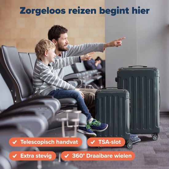 TRVLMORE - Kofferset - 2 Stück - 45L Handgepäck + 115L geräumiges Gepäck - TSA Schloss - Leichtgewicht - Reisekofferset - Dunkelgrau