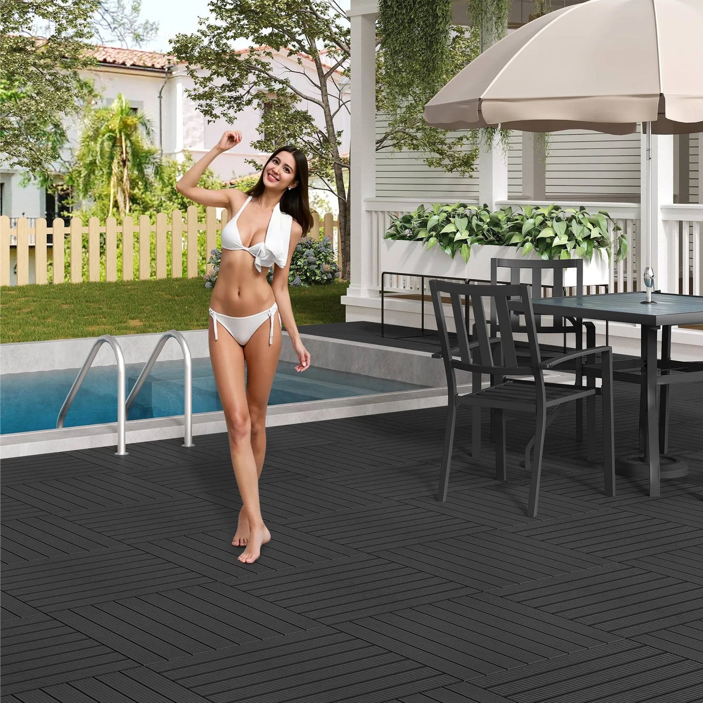 EUGAD WPC-Terrassenfliesen 30 x 60 cm – 12 Stück – 2 m² – Klicksystem – verschiedene Farben