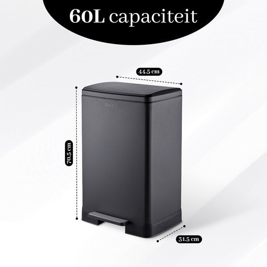 Bayt Mülleimer – Mülleimer 60 Liter – Treteimer 60 Liter – Mülltonne 60 Liter – Abfallbehälter – Edelstahl – Schwarz