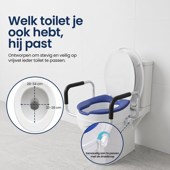 Truesafe Toilettensitzerhöhung 10 cm – Universalgröße – Mit Armlehne und Deckel – Erhöhter Toilettensitz – Ergonomisches Sitzkissen – Sitzerhöhung für Erwachsene und Senioren