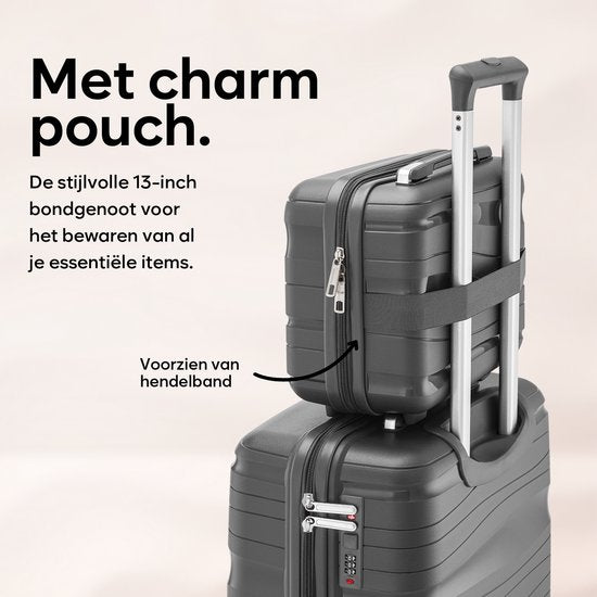 SKYCASES Travelin' Charm 4-teiliges Trolley Set - Handgepäck & Check-in Koffer - 32L/60L/98L - Zahlenschloss - 360° geräuschlose Räder - Leicht & Stabil - Modernes Design - Anthrazit V2