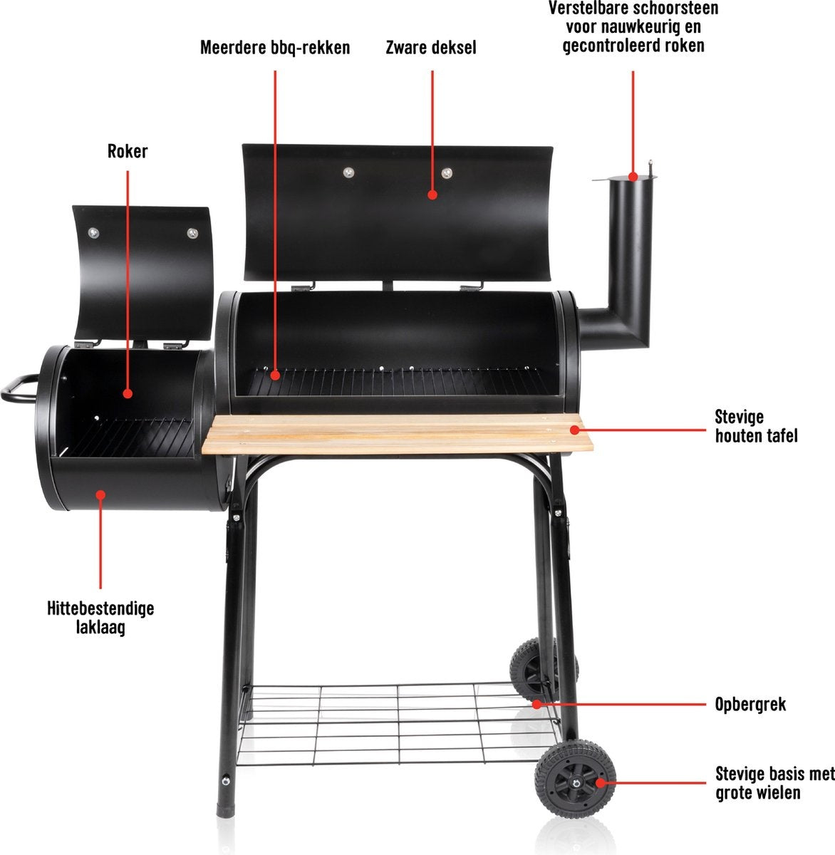 BBQ Collection Holzkohlegrill - 2-in-1 Smoker BBQ - 104 x 58 x 114 cm - Schwarz