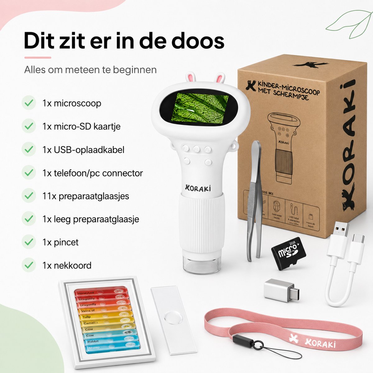 Koraki® Digitalmikroskop für Kinder – LCD-Bildschirm – 30- bis 50-fache Vergrößerung – Kamera – Micro-SD