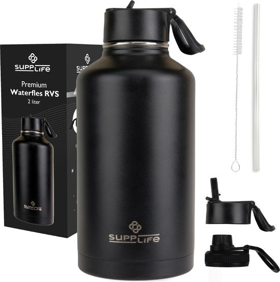 Supplife Luxe Edelstahl-Thermosflasche 2 Liter – doppelwandige Isolierung – BPA-frei und auslaufsicher