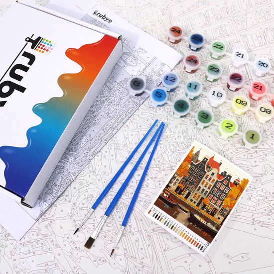 Rubye® Malen nach Zahlen Erwachsene - Kanalhaus - Inklusive Farbe und Pinsel - Leinwand Malen nach Zahlen - 40x50cm