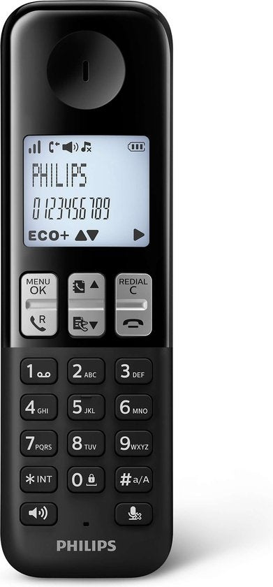 Philips D2551B/01- Schnurloses DECT-Telefon mit 1 Mobilteil mit Anrufbeantworter, 50 Namen/Rufnummern und Anrufer-ID - Schwarz