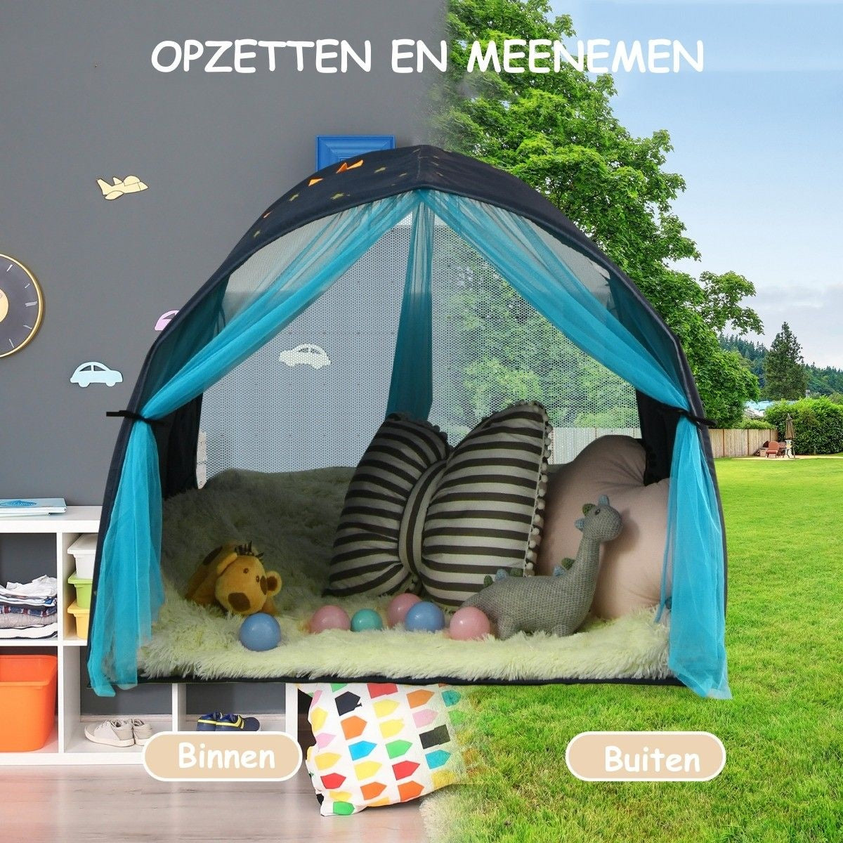 Coast Cot Princess Kinderspielhaus Kinderzelt mit Fenster & Tasche & Vorhang Blau