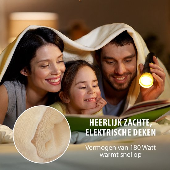 alpina Heizdecke Elektrische Oberdecke 130 x 180 cm – Elektrische Heizdecke für eine Person mit Timer (1–9 Stunden) – Kuscheldecke mit 10 Heizstufen – Waschbare Überwurfdecke – Flanell – Beige