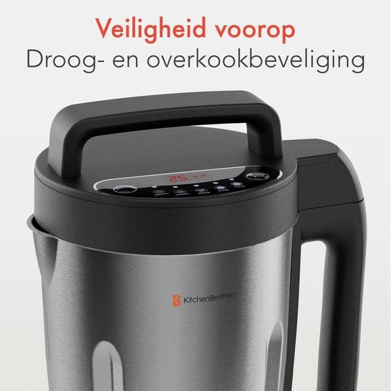 KitchenBrothers Suppenschöpfer - Mixer - bis zu 800W - 1.6L - Edelstahl/Schwarz
