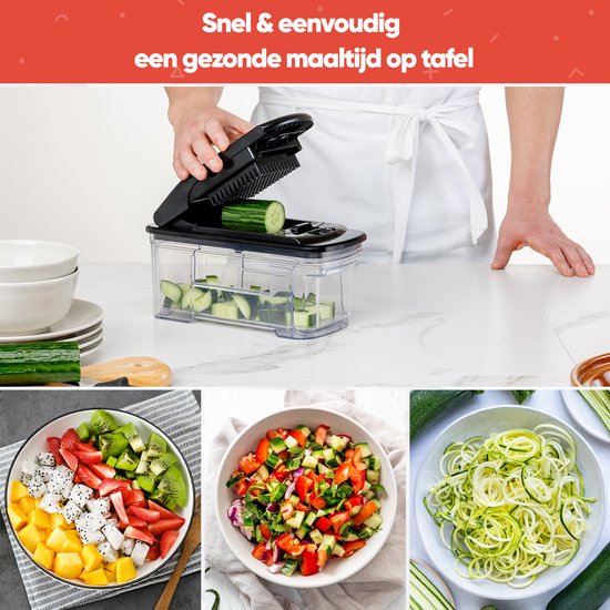 Stosh Mandoline – Gemüseschneider – Zwiebelschneider – Spiralschneider – Pommes-Frites-Schneider – Reibe – 6-teilig – Schwarz – Edelstahl – BPA-frei