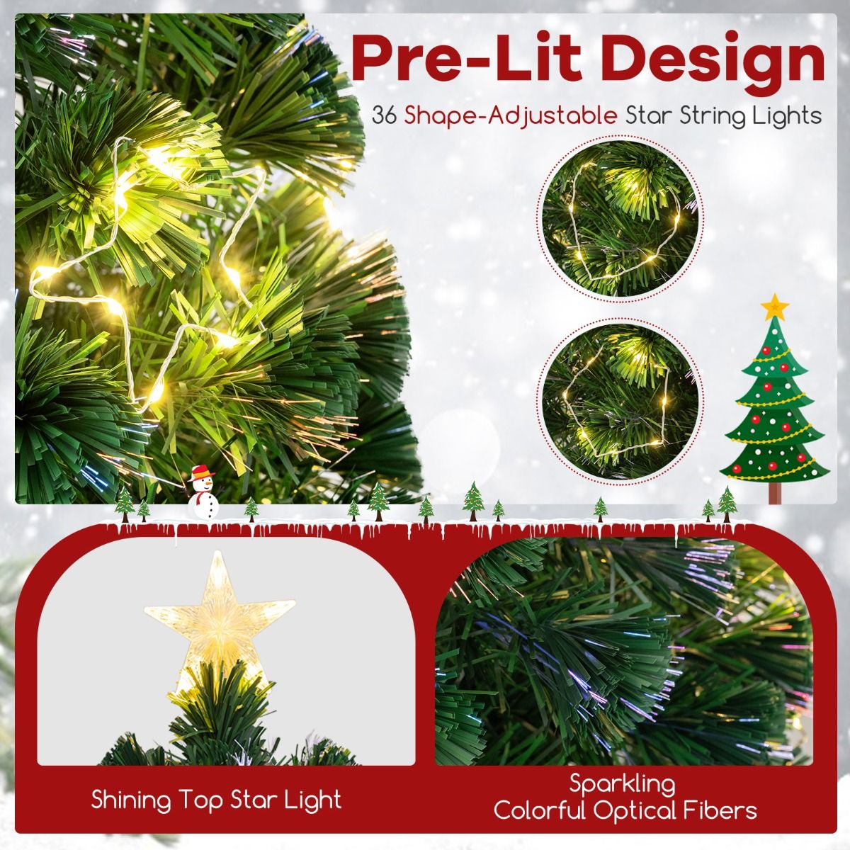 Coast Künstlicher Weihnachtsbaum 180 cm Grün - Beleuchtung aus Fiberglas - 36 warmweiße Lichter - Top Star - Metallständer