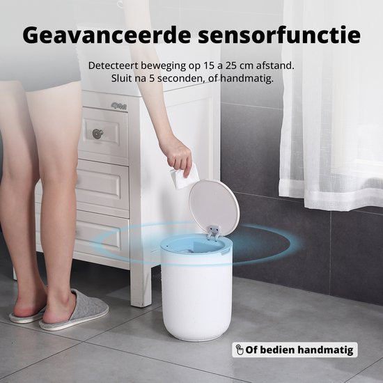 H&C Mülleimer - Sensor - Wasserdicht - 8L - 22 x 22 x 22cm - Weiß